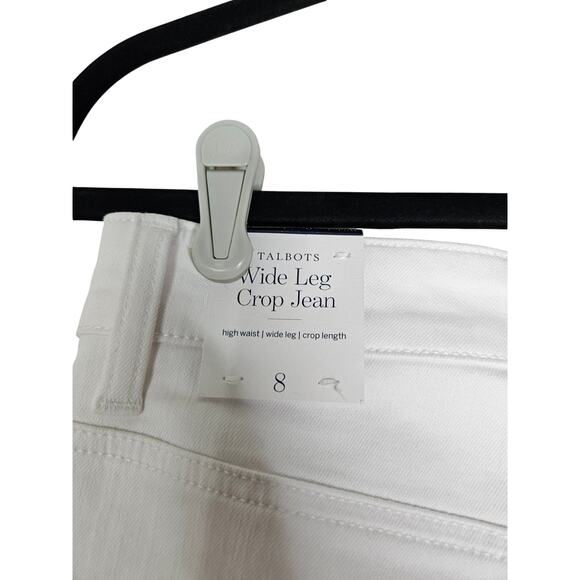 NEW Talbots 8 Wide Leg Crop White Jean Eyelet Coastal Preppy High Waist Casual - Picture 5 of 5